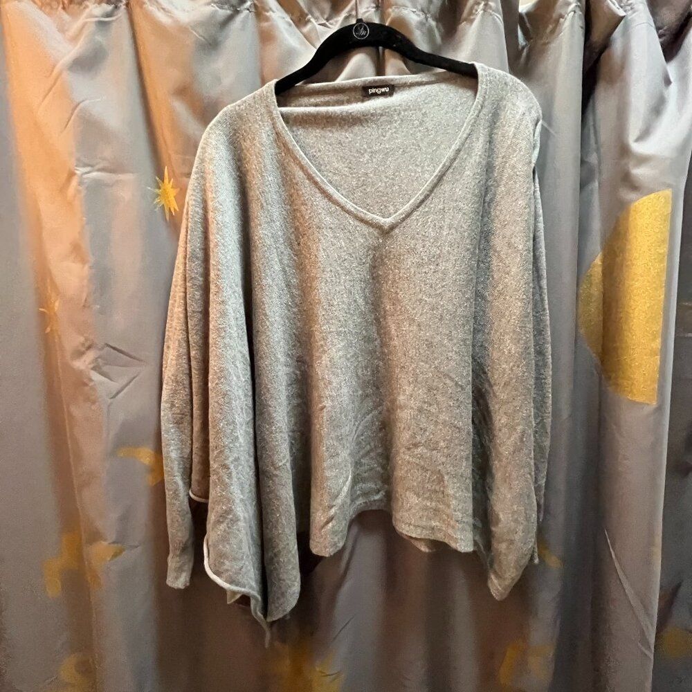 Gray Asymmetrical Dolman Sleeve Knit Top Oversized Minimalist